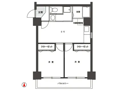 ハイツ笹塚(2DK/11階)の間取り写真