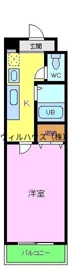 プレジオカーサⅡ(1K/4階)の間取り写真
