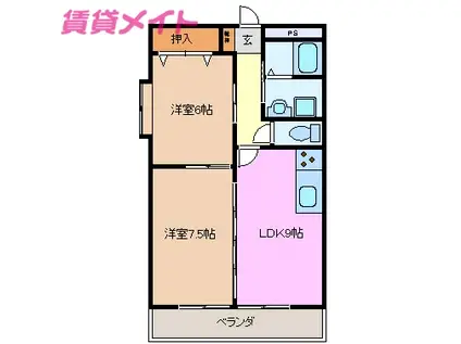 シャトレ桑名(2LDK/1階)の間取り写真