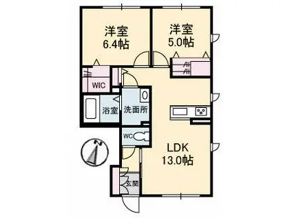RAINBOW中島 D棟(2LDK/1階)の間取り写真