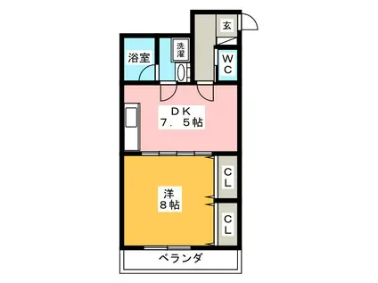 メゾンF(1DK/2階)の間取り写真