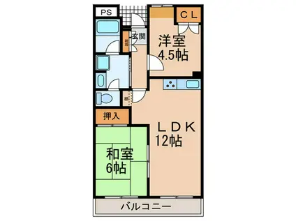 パティオ北町西館(2LDK/2階)の間取り写真