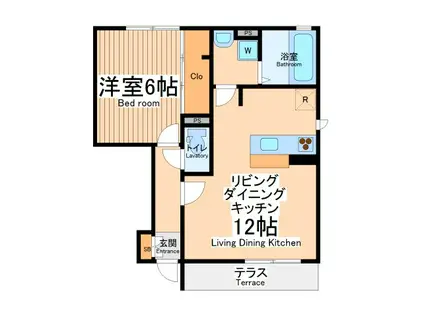 カーサ ヴェルデ B(1LDK/1階)の間取り写真