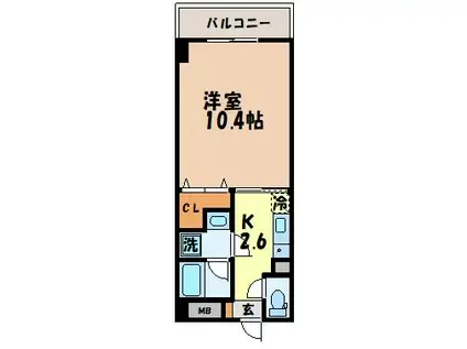 ブランドール大井手(1K/4階)の間取り写真