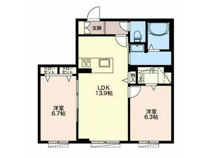 クラウン高林(2LDK/1階)の間取り写真