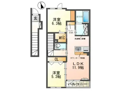 カトレア(2LDK/2階)の間取り写真