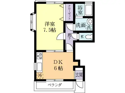 プリエールC(1DK/1階)の間取り写真