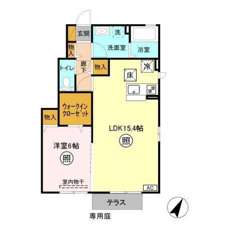 ヴァレンティーナ C(1LDK/1階)の間取り写真