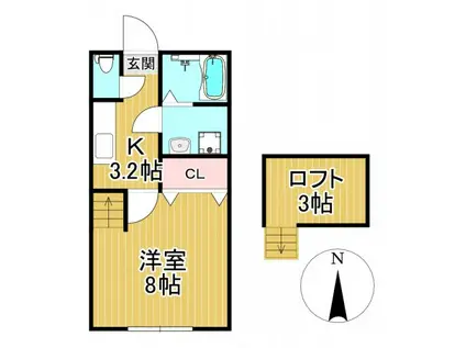 サンマリノ善導寺(1K/2階)の間取り写真