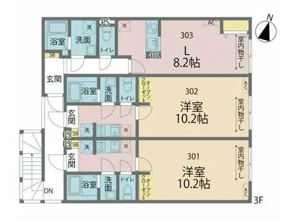 カインドネス町田Ⅳ(1K/3階)の間取り写真