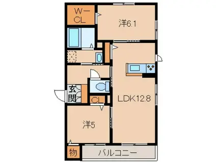 シャーメゾンLALA(2LDK/2階)の間取り写真