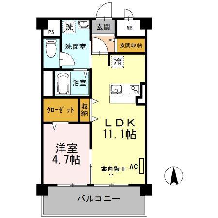 佐賀県佐賀市 7階建 築11年(1LDK/3階)の間取り写真