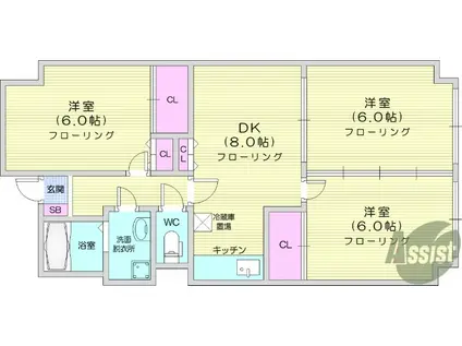 パークサイドビル(3DK/6階)の間取り写真