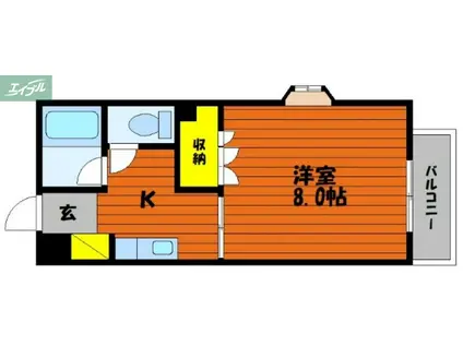 シャトー武本(1K/2階)の間取り写真