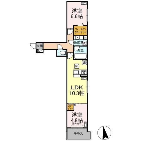 セレスティア谷中(2LDK/1階)の間取り写真