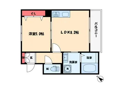 クリエオーレ天下茶屋東(1LDK/1階)の間取り写真