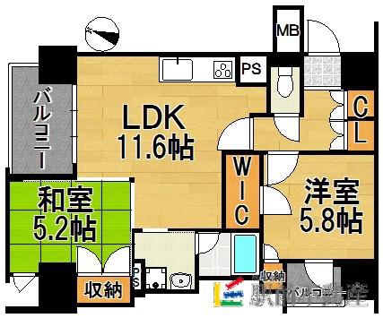 レジディア西新(2LDK/5階)の間取り写真