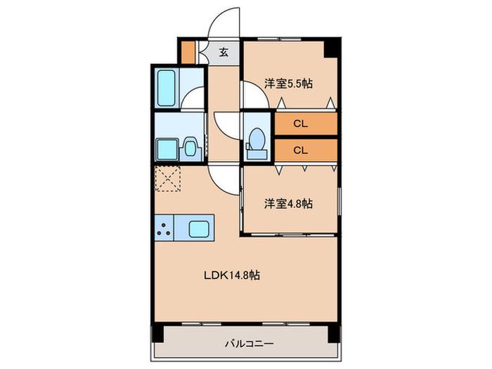 SQUARE箱崎東(2LDK/5階)の間取り写真