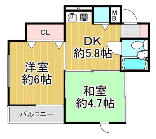ツインルーフ(2DK/3階)の間取り写真