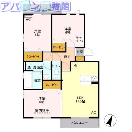 セイチ上近江A(3LDK/2階)の間取り写真