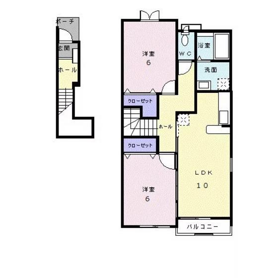 ハッピ-ワンA(2LDK/2階)の間取り写真