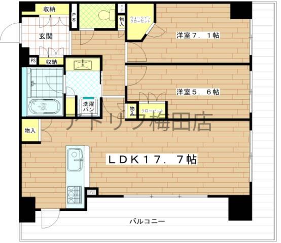 ブランズタワー御堂筋本町(2LDK/16階)の間取り写真
