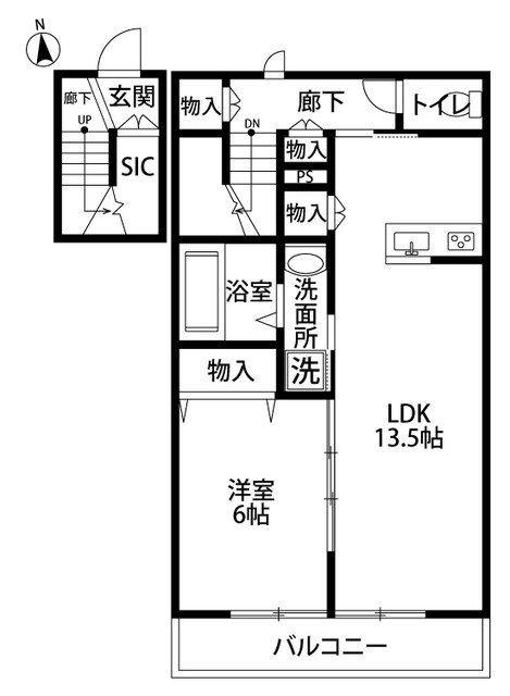 リビオンK(1LDK/2階)の間取り写真