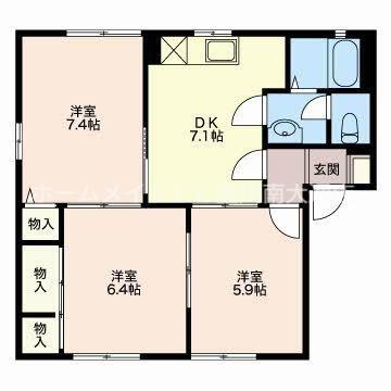リヴェール本野B(3DK/1階)の間取り写真