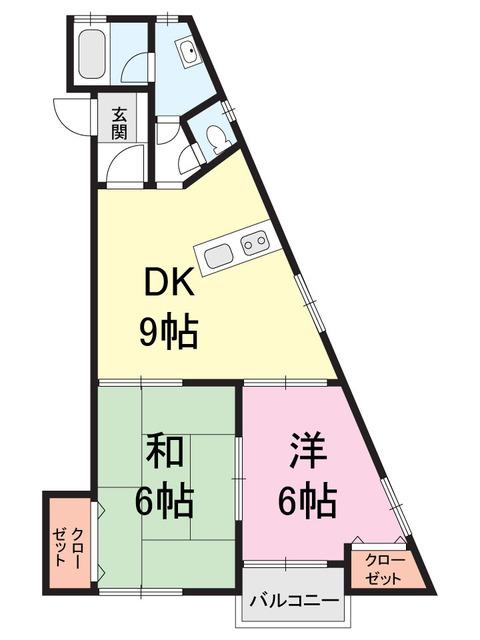 スカイハウス(2DK/2階)の間取り写真