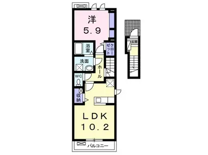 ラパン ノアール(1LDK/2階)の間取り写真