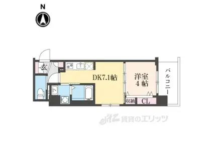 ベラジオ雅び京都西院Ⅱ(1DK/2階)の間取り写真