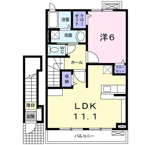 カーサ・ルミエール(1LDK/2階)の間取り写真
