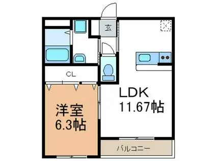 キャッスル篠目(1LDK/3階)の間取り写真