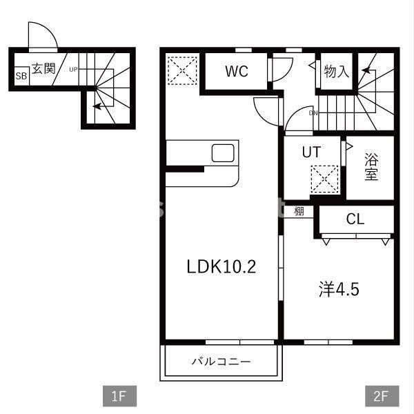 REON北町(1LDK/2階)の間取り写真