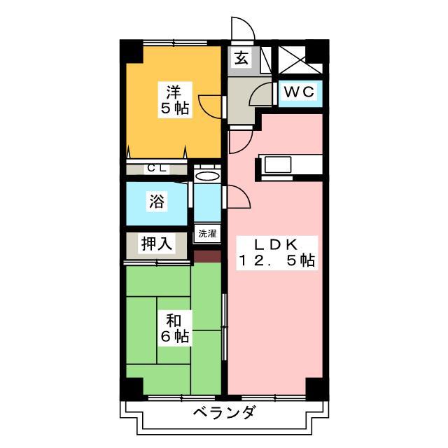 グリーンウッド(2LDK/3階)の間取り写真
