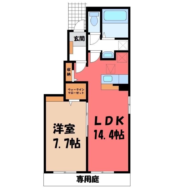 クレイドル下斎田C(1LDK/1階)の間取り写真