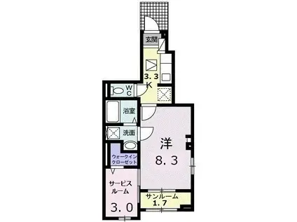レーヴ旭I(1SK/1階)の間取り写真