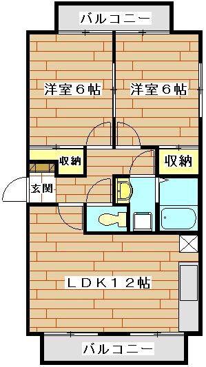 ＪＲ高崎線 北本駅 徒歩5分 2階建 築27年(2LDK/2階)の間取り写真
