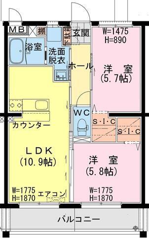 トレジャー ビルド(2LDK/3階)の間取り写真