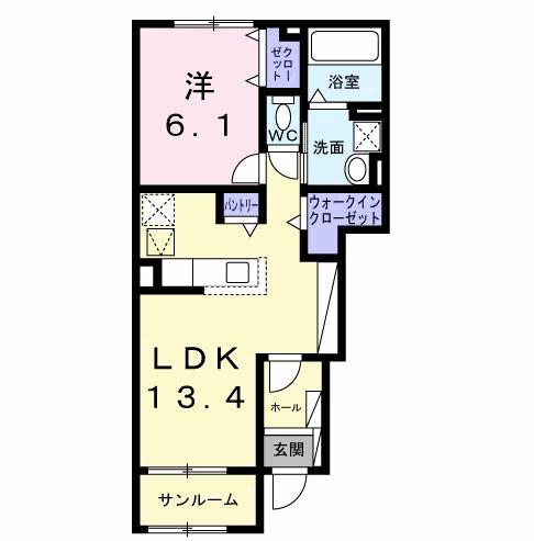レスポワール B(1LDK/1階)の間取り写真