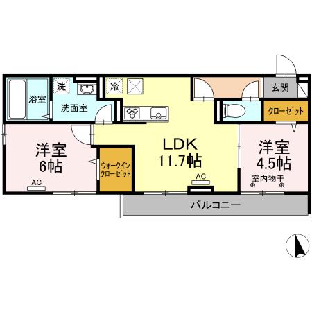 ソレイユ(2LDK/1階)の間取り写真