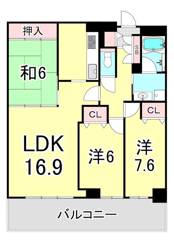 ラピタス31西宮(3LDK/19階)の間取り写真