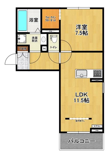 エスポワール麓山II A棟(1LDK/2階)の間取り写真