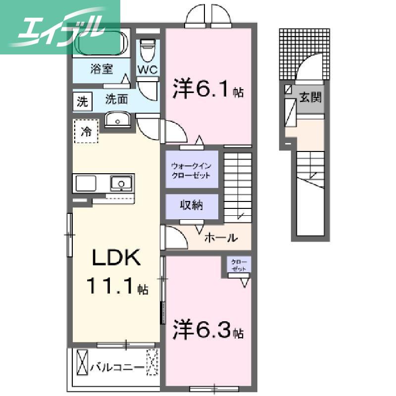 フィレ・ル・クールI(2LDK/2階)の間取り写真