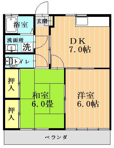 コーポ西(2DK/2階)の間取り写真