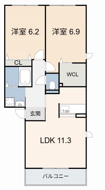 ルミエール割木(2LDK/1階)の間取り写真