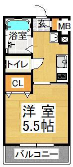川原ハイツ(1K/2階)の間取り写真