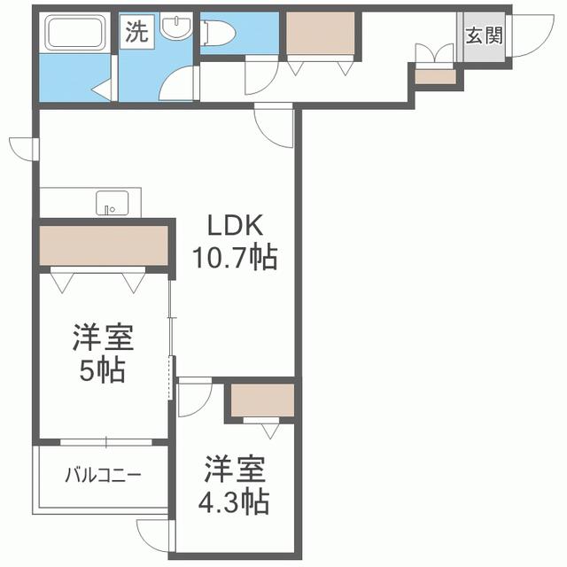 プレステージ長住(2LDK/1階)の間取り写真