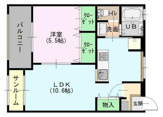 ジョイウエスト(1LDK/2階)の間取り写真