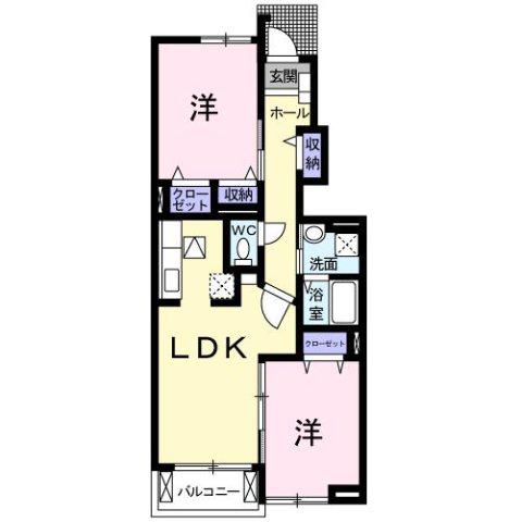 ハミングヒルズA棟(2LDK/1階)の間取り写真